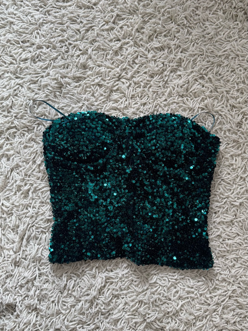 Zara Sparkling Emerald Sequin Bustier Top